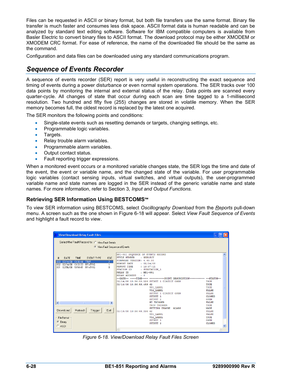 Sequence of events recorder, Retrieving ser information using bestcoms, Sequence of events recorder -28 | Retrieving ser information using bestcoms™ -28 | Basler Electric BE1-851 User Manual | Page 130 / 364