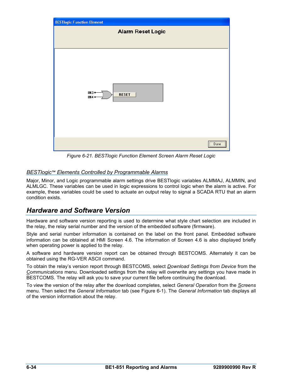 Hardware and software version, Hardware and software version -34 | Basler Electric BE1-851 User Manual | Page 136 / 364