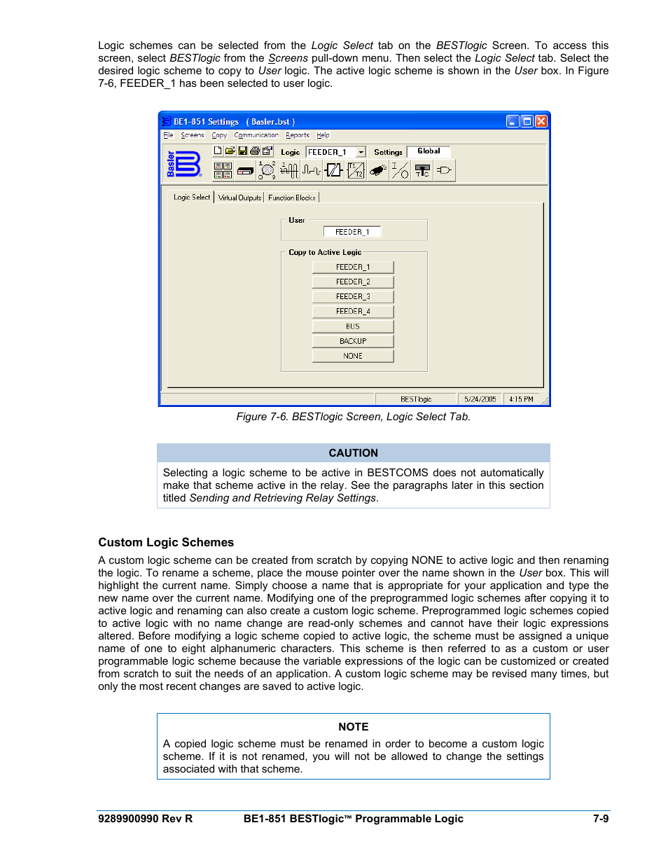 Custom logic schemes, Custom logic schemes -9, Figure 7-6. bestlogic screen, logic select tab -9 | Basler Electric BE1-851 User Manual | Page 149 / 364