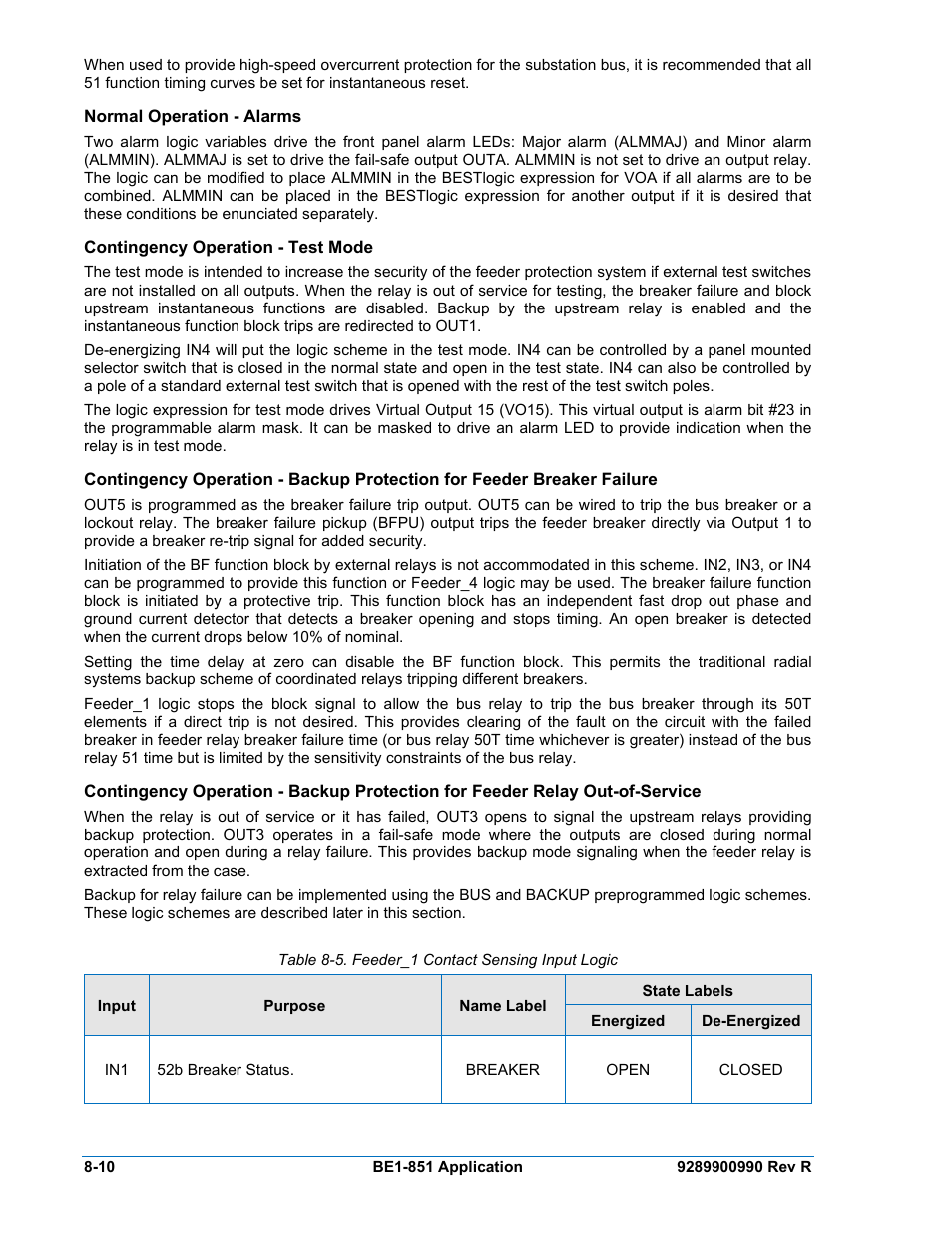 Normal operation - alarms, Contingency operation - test mode, Normal operation - alarms -10 | Contingency operation - test mode -10 | Basler Electric BE1-851 User Manual | Page 166 / 364