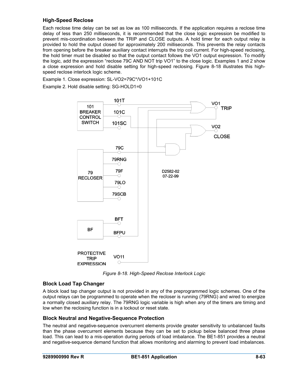 High-speed reclose, Block load tap changer, Block neutral and negative-sequence protection | High-speed reclose -63, Block load tap changer -63, Block neutral and negative-sequence protection -63 | Basler Electric BE1-851 User Manual | Page 219 / 364