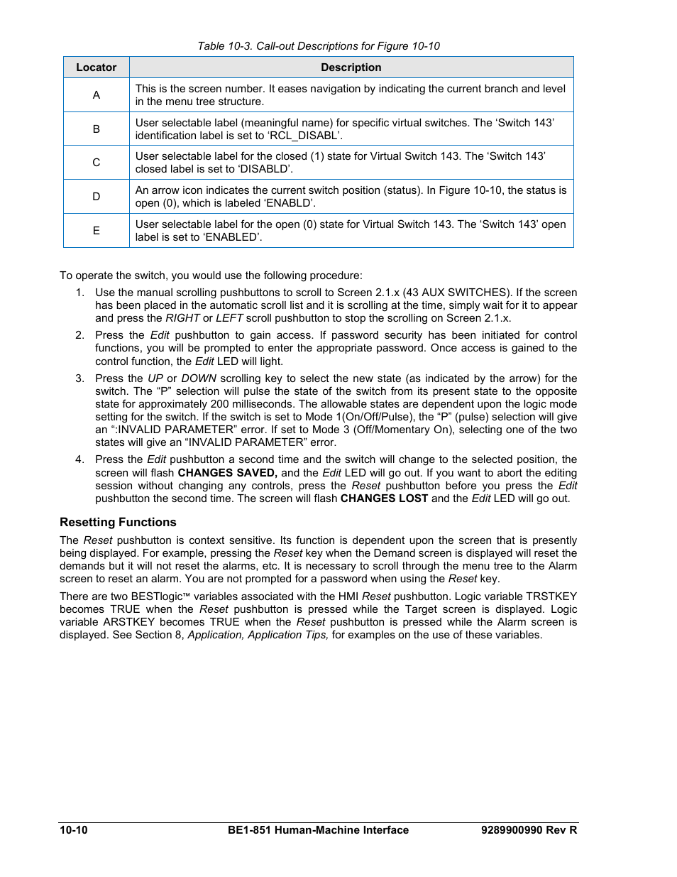 Resetting functions, Resetting functions -10 | Basler Electric BE1-851 User Manual | Page 240 / 364