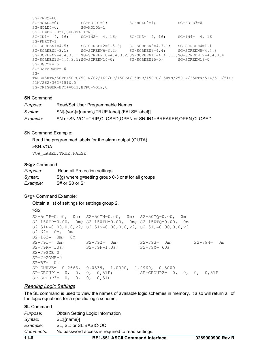 Reading logic settings, Reading logic settings -6 | Basler Electric BE1-851 User Manual | Page 248 / 364