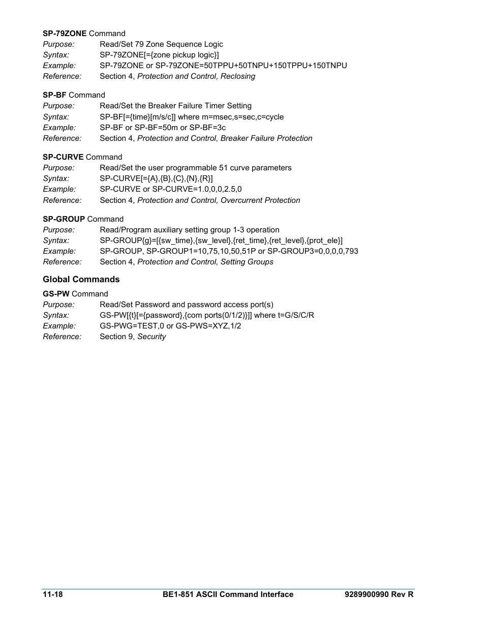 Global commands, Global commands -18 | Basler Electric BE1-851 User Manual | Page 260 / 364