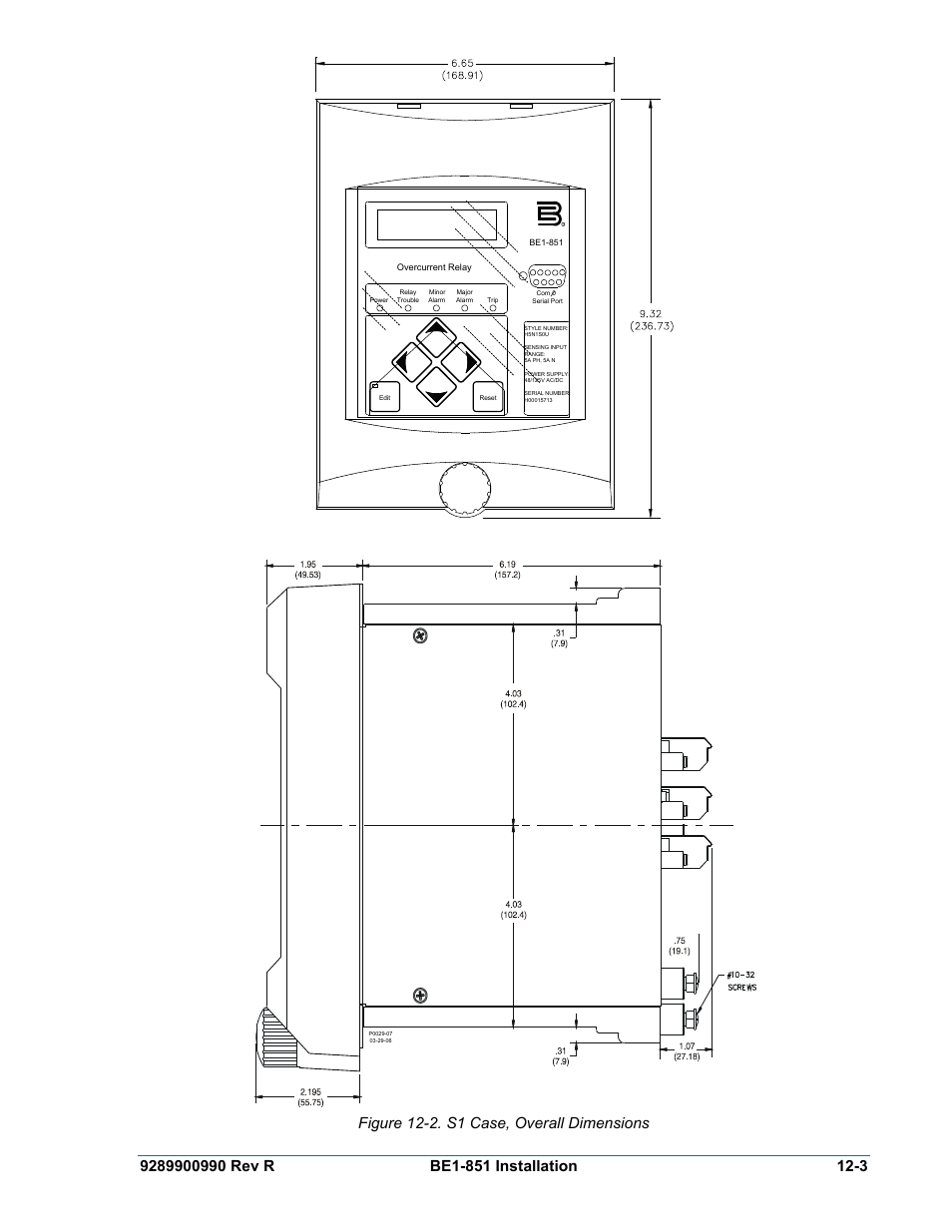 Figure 12-2. s1 case, overall dimensions -3, Figure 12-2, Figure 12-2. s1 case, overall dimensions | Basler Electric BE1-851 User Manual | Page 265 / 364