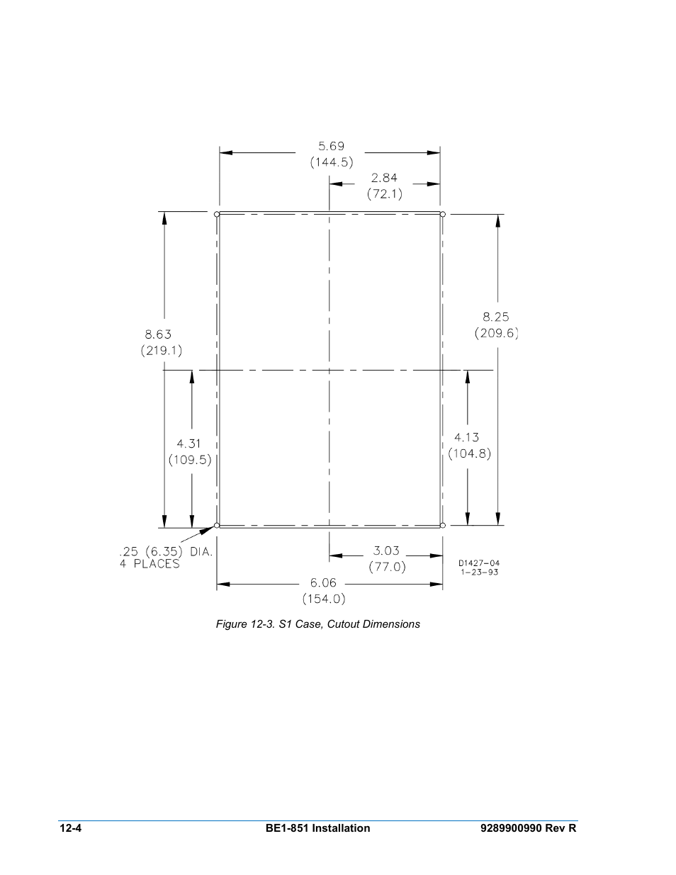Figure 12-3. s1 case, cutout dimensions -4, Figure 12-3 | Basler Electric BE1-851 User Manual | Page 266 / 364