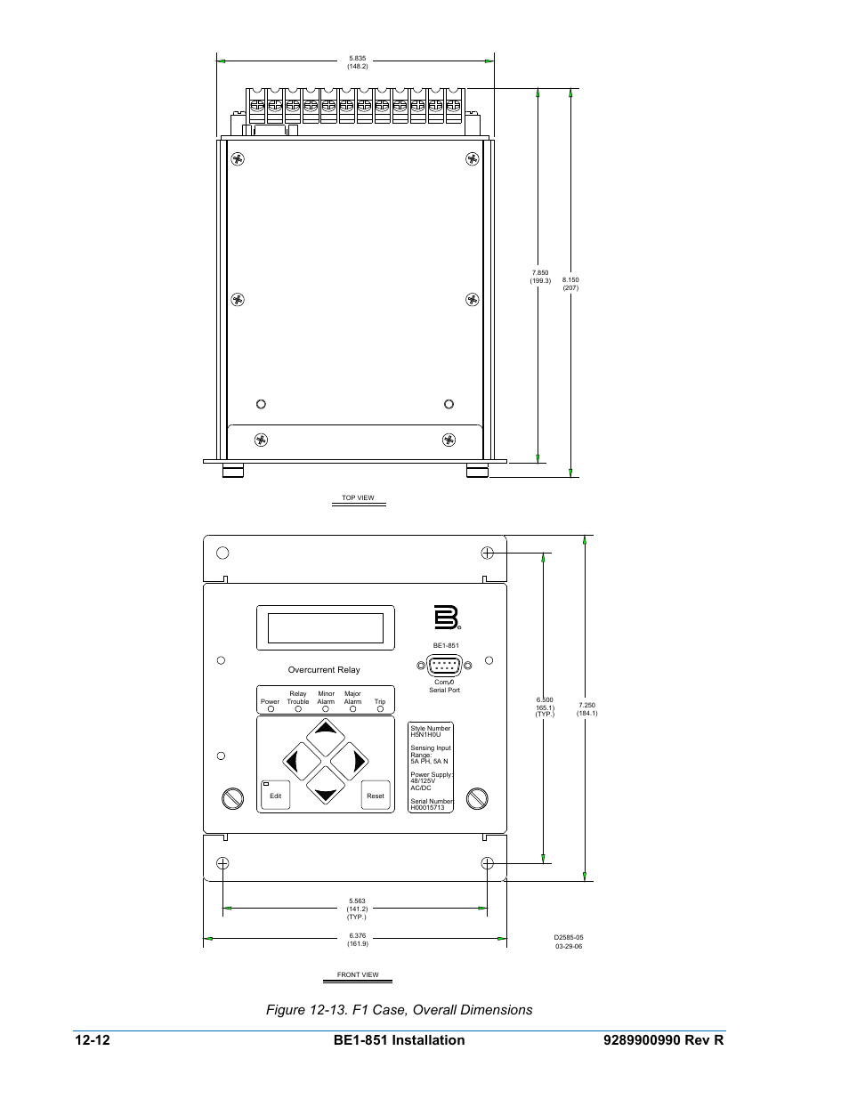 Figure 12-13. f1 case, overall dimensions -12, N figure 12-13 | Basler Electric BE1-851 User Manual | Page 274 / 364