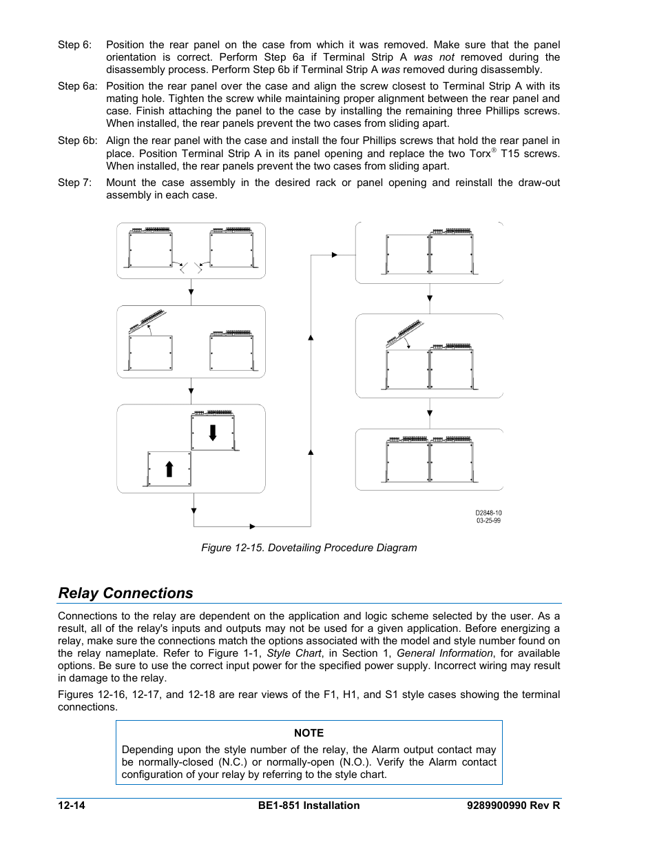 Relay connections, Relay connections -14, Figure 12-15. dovetailing procedure diagram -14 | Basler Electric BE1-851 User Manual | Page 276 / 364