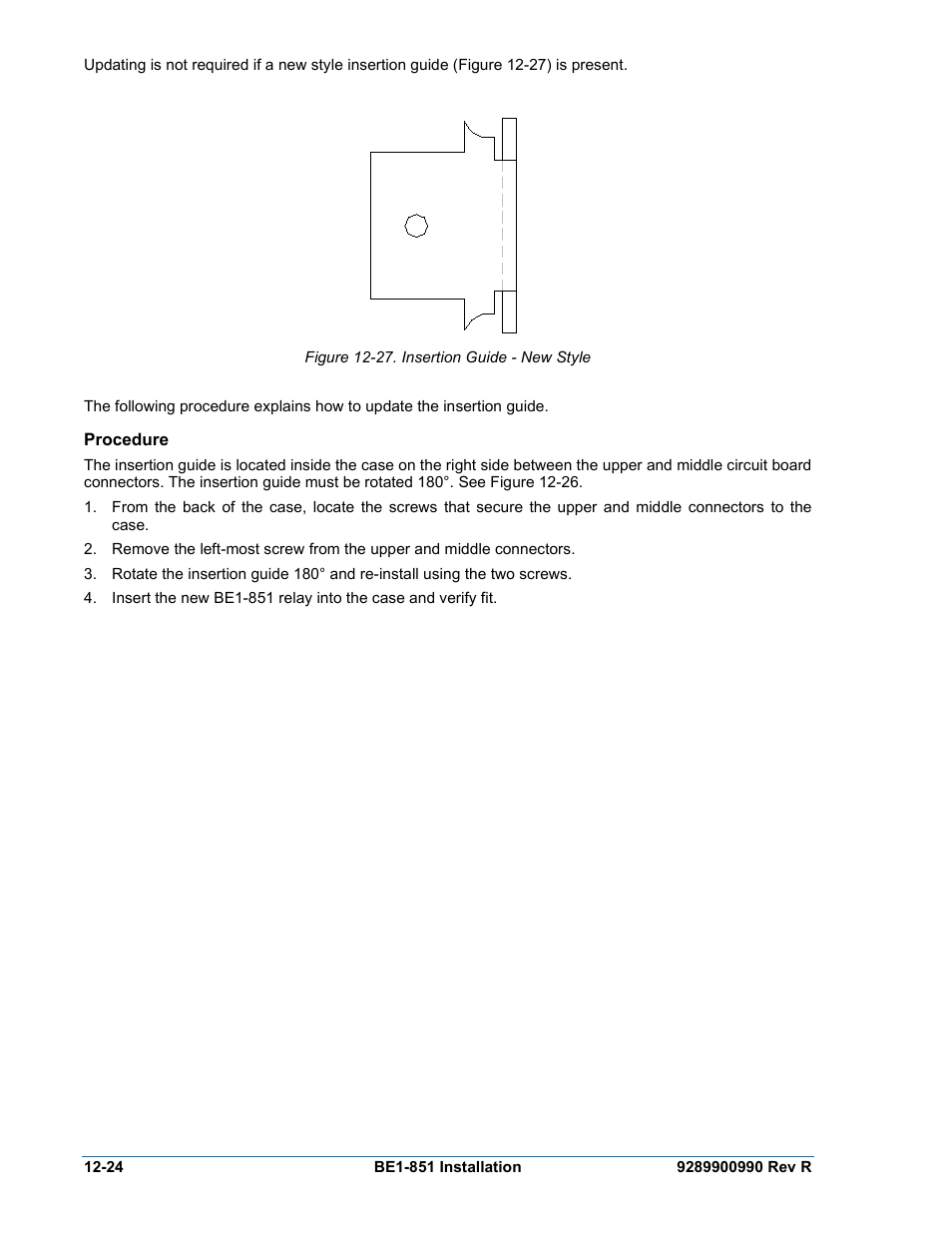 Procedure, Procedure -24, Figure 12-27. insertion guide - new style -24 | Basler Electric BE1-851 User Manual | Page 286 / 364