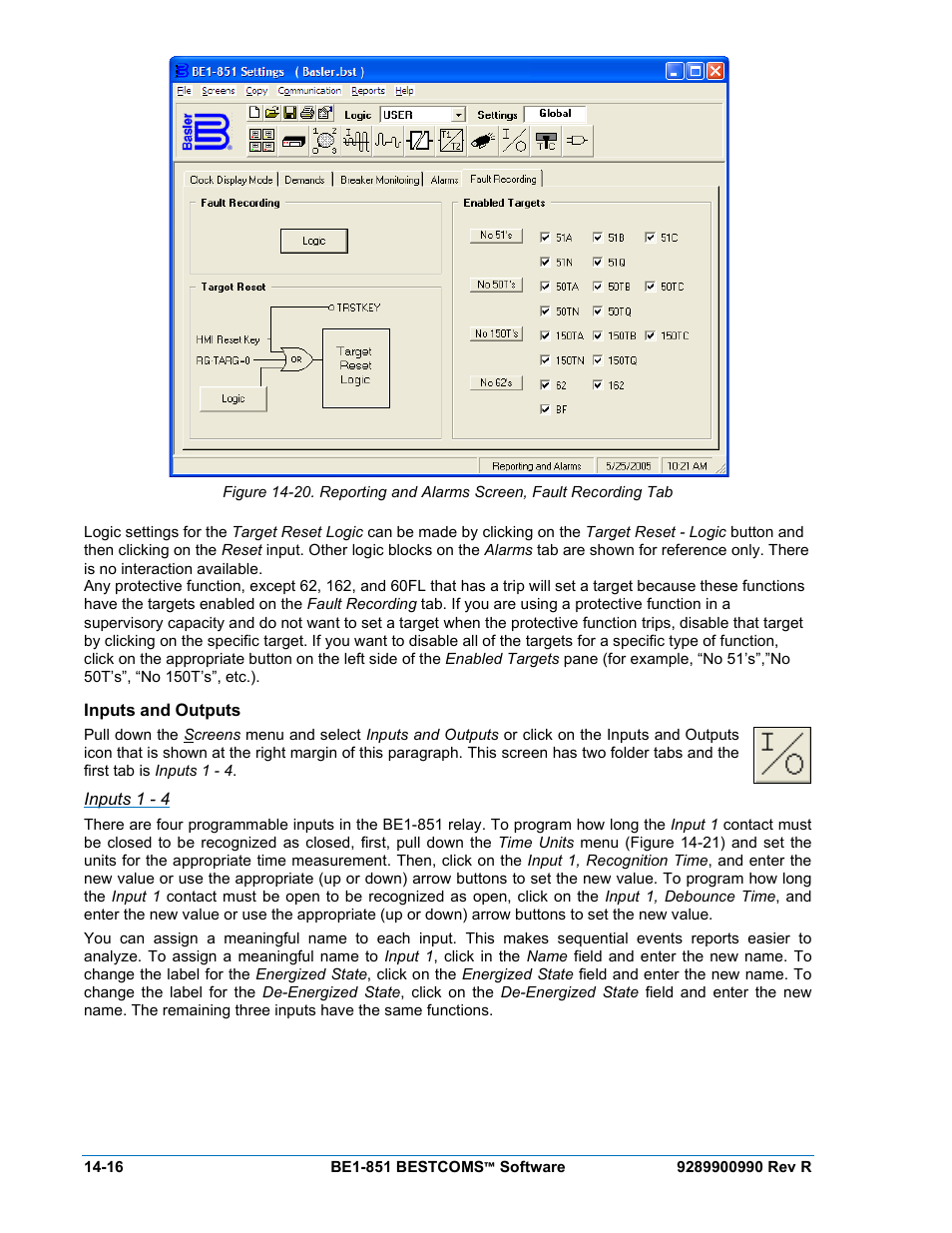 Inputs and outputs, Inputs 1 - 4, Inputs and outputs -16 | Basler Electric BE1-851 User Manual | Page 320 / 364