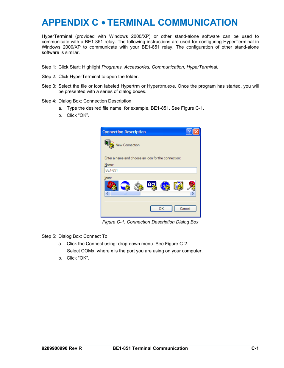 Appendix c • terminal communication | Basler Electric BE1-851 User Manual | Page 359 / 364