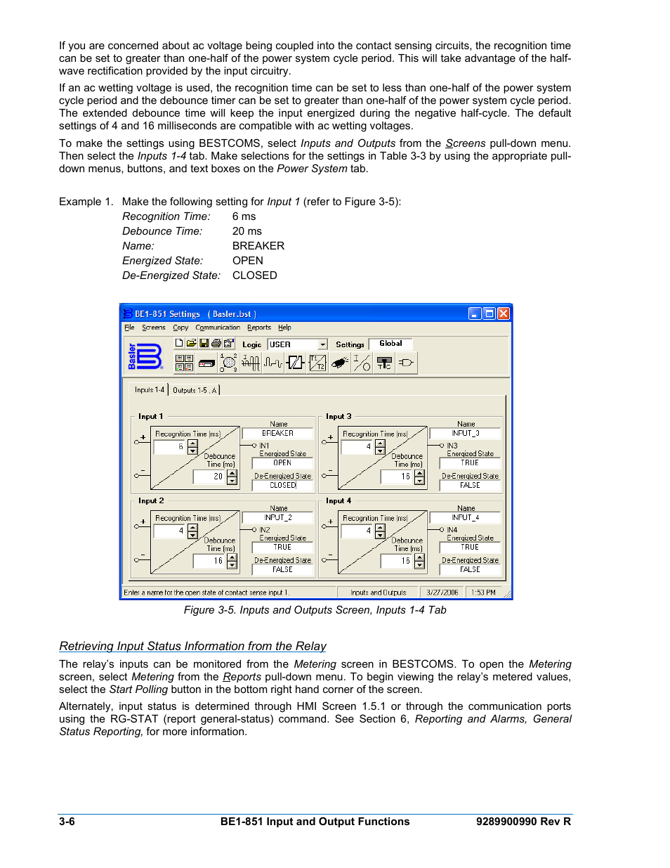 Retrieving input status information from the relay | Basler Electric BE1-851 User Manual | Page 48 / 364