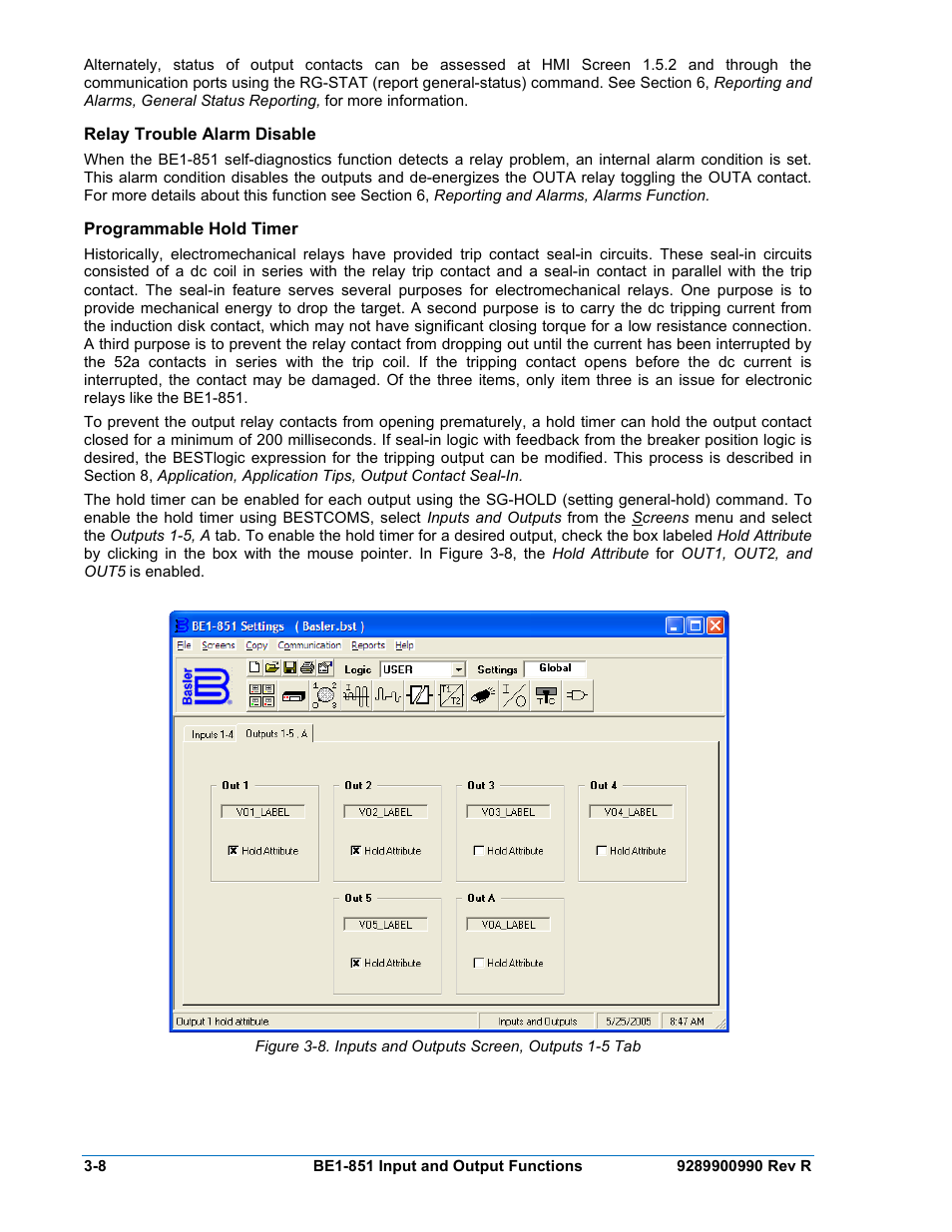 Relay trouble alarm disable, Programmable hold timer, Relay trouble alarm disable -8 | Programmable hold timer -8 | Basler Electric BE1-851 User Manual | Page 50 / 364