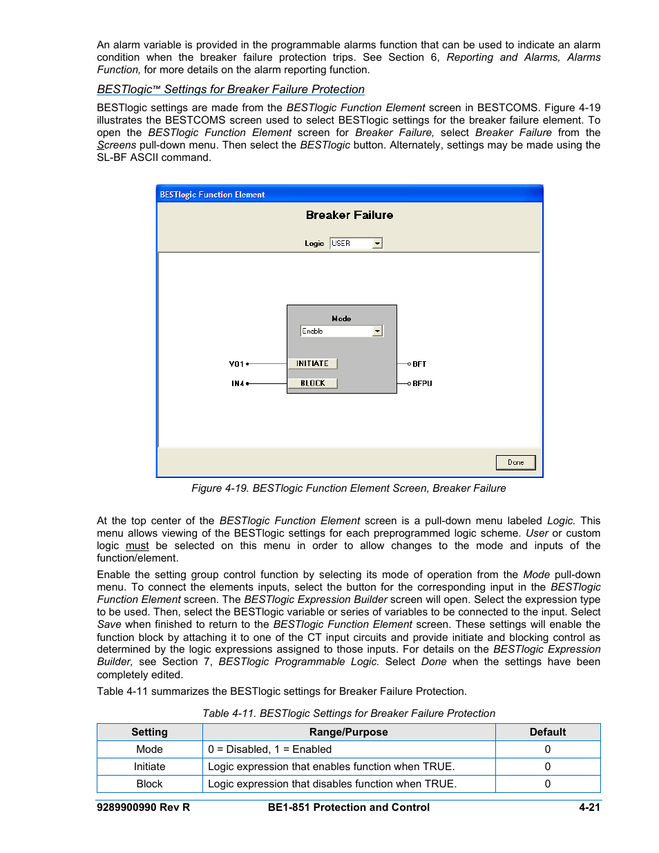 Bestlogic™ settings for breaker failure protection | Basler Electric BE1-851 User Manual | Page 77 / 364