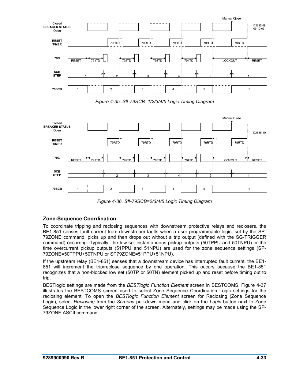 Zone-sequence coordination, Zone-sequence coordination -33, Figure 4-35 | N figure 4-36 | Basler Electric BE1-851 User Manual | Page 89 / 364