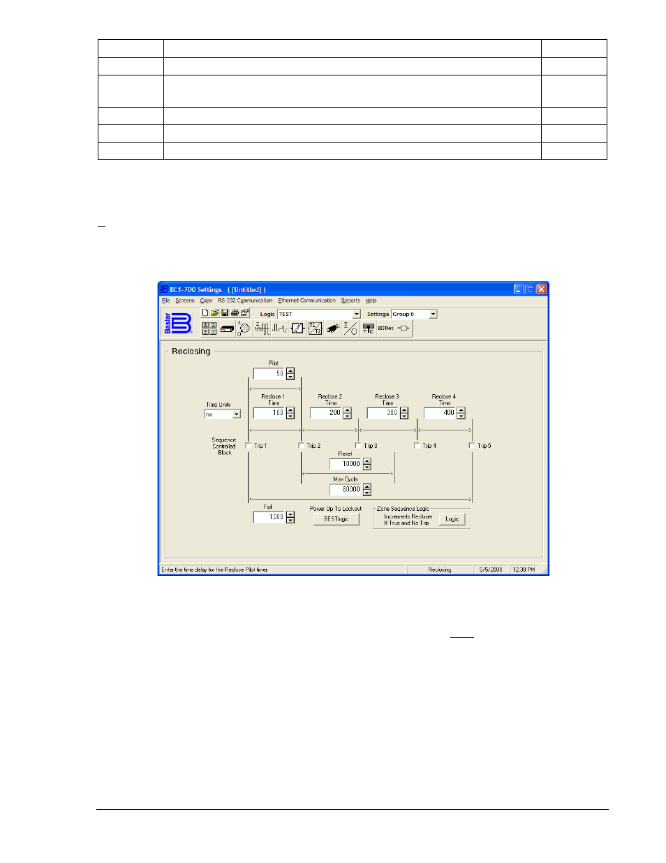 Operating settings for reclosing, Operating settings for reclosing -51, Figure 4-50. reclosing screen -51 | Basler Electric BE1-700 User Manual | Page 107 / 460