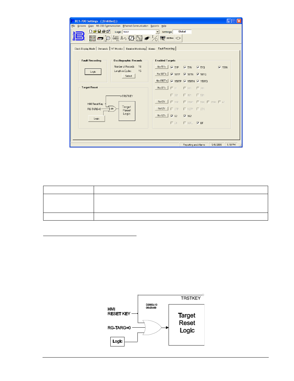 Figure 6-14. target reset logic -19, Table 6-12. target settings -19 | Basler Electric BE1-700 User Manual | Page 151 / 460