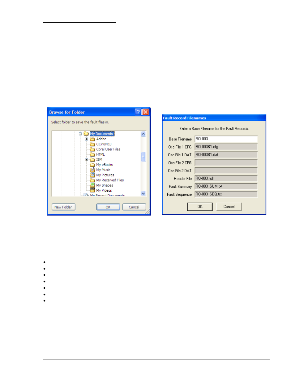 Figure 6-18. browse for folder screen -25, Figure 6-19. fault record filenames -25 | Basler Electric BE1-700 User Manual | Page 157 / 460