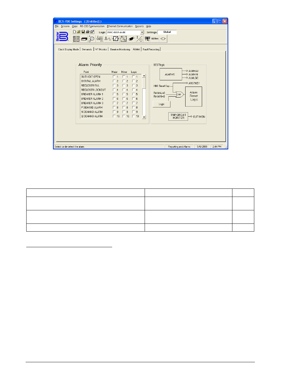 Table 6-18. programmable alarm settings -30 | Basler Electric BE1-700 User Manual | Page 162 / 460