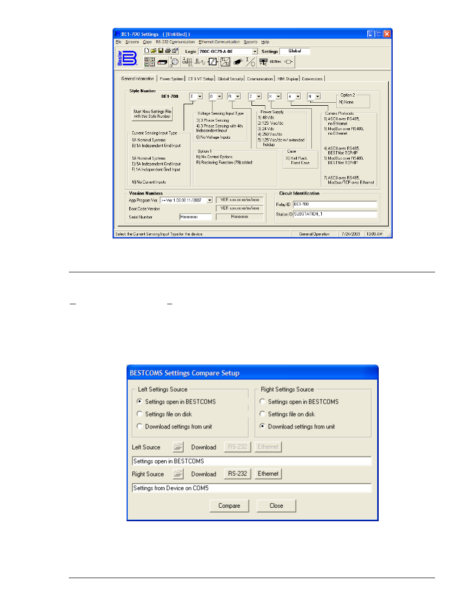 Settings compare, Settings compare -33, Figure 6-26. settings compare setup -33 | Basler Electric BE1-700 User Manual | Page 165 / 460