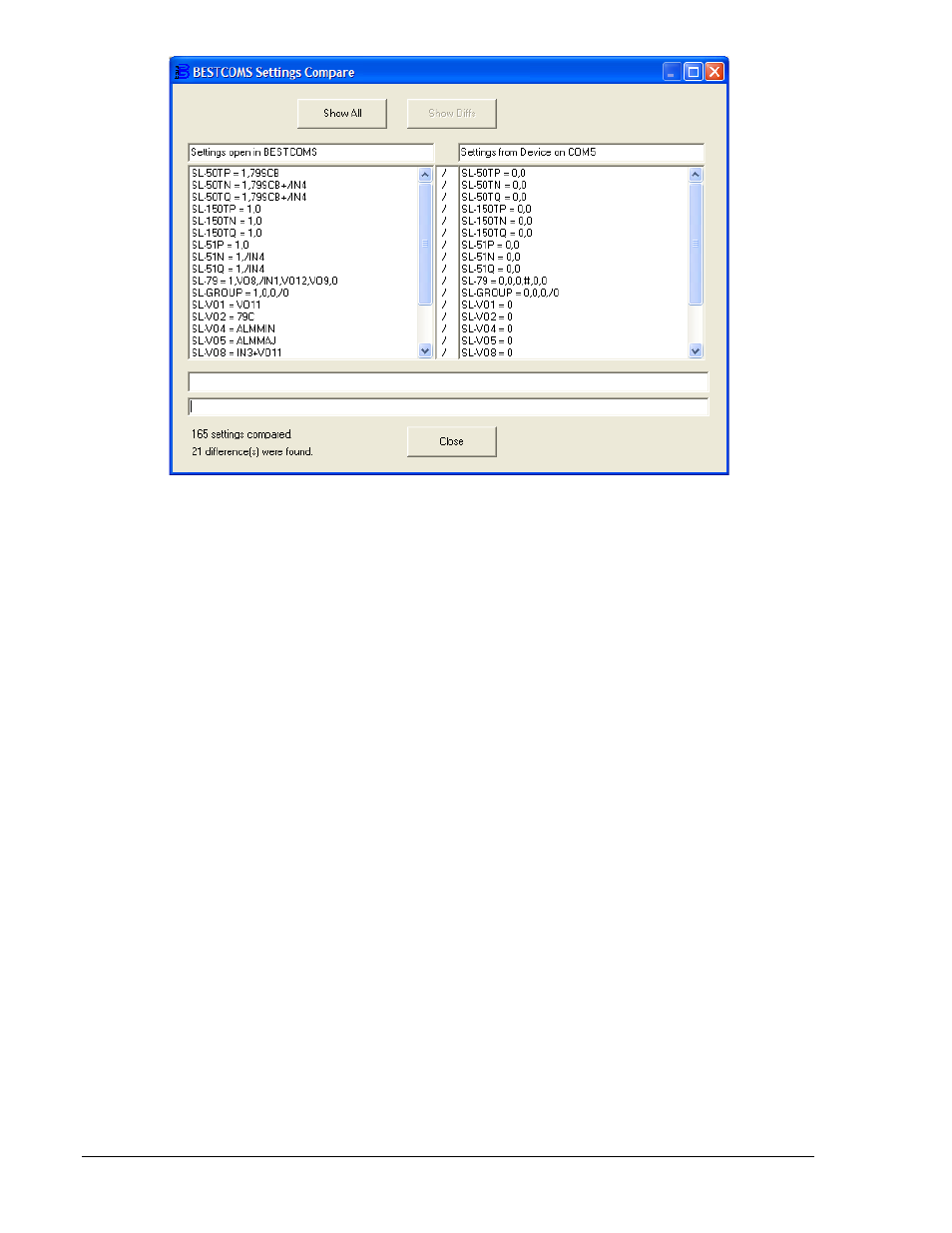 Figure 6-27. settings compare view -34 | Basler Electric BE1-700 User Manual | Page 166 / 460
