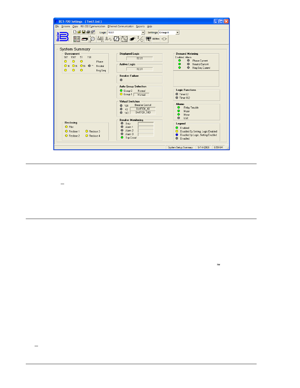 Configuring the pc, Setting the relay, Select logic scheme for display | Settings display and selection, Configuring the pc -4, Setting the relay -4, Select logic scheme for display -4, Settings display and selection -4 | Basler Electric BE1-700 User Manual | Page 358 / 460