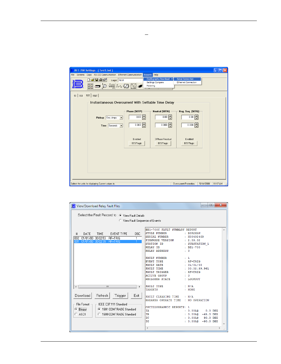 Downloading oscillography files, Downloading oscillography files -31 | Basler Electric BE1-700 User Manual | Page 385 / 460