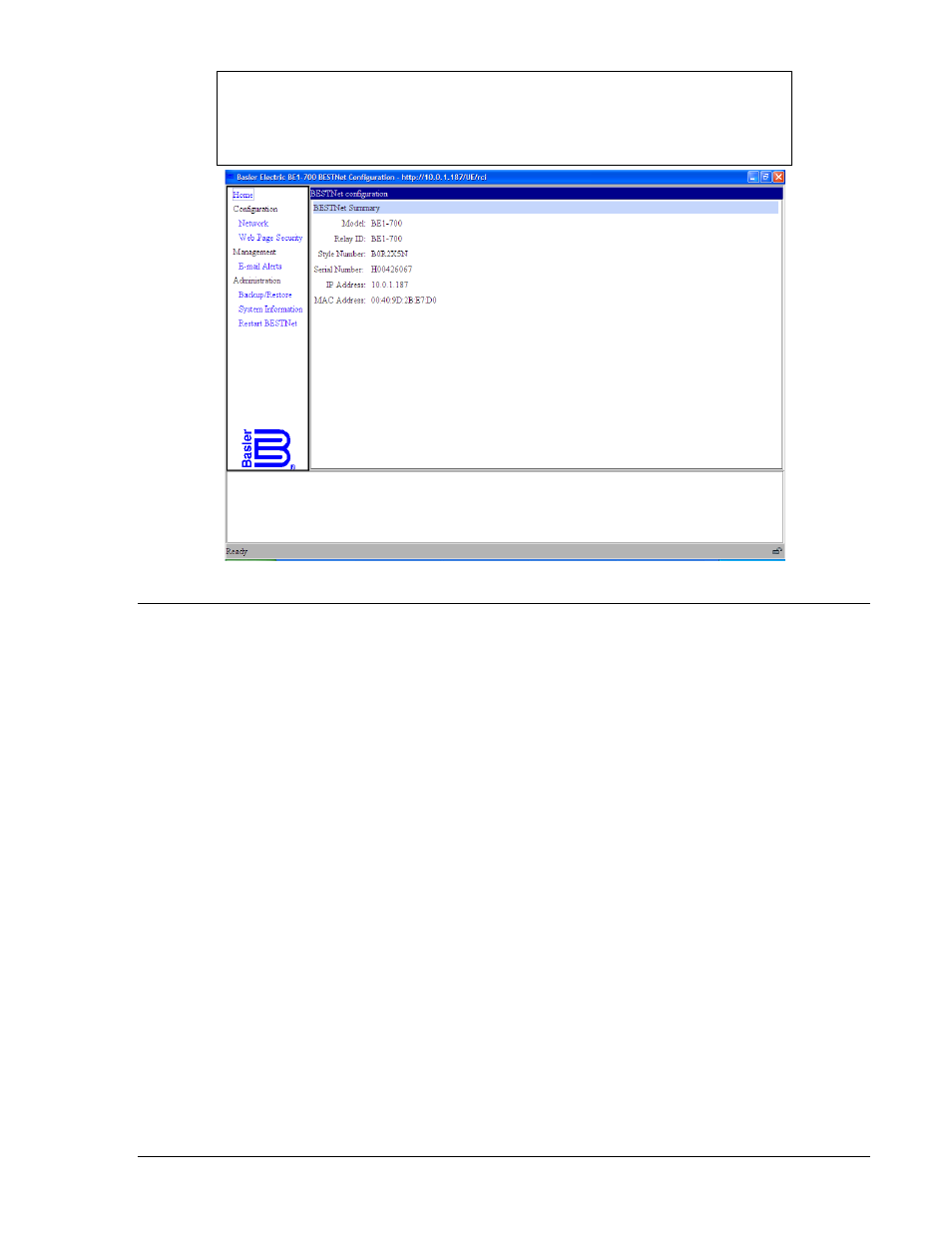Configuration screens, Home, Configuration screens -3 | Home -3, Figure 15-2. bestnet configuration applet -3 | Basler Electric BE1-700 User Manual | Page 395 / 460