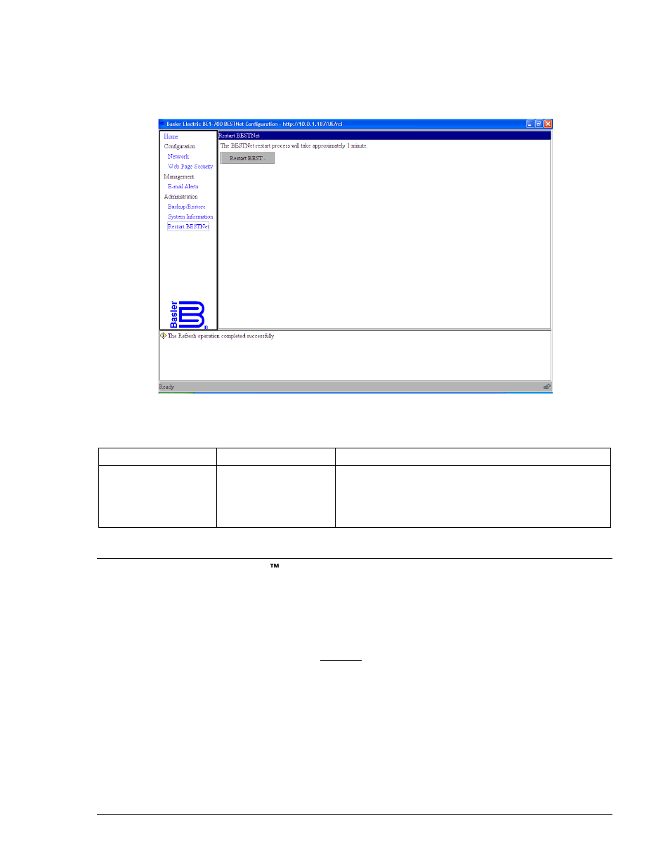 Restart bestnet, Configuring bestcoms™ for ethernet, Identifying the ip address | Restart bestnet -11, Configuring bestcoms, For ethernet -11, Identifying the ip address -11 | Basler Electric BE1-700 User Manual | Page 403 / 460