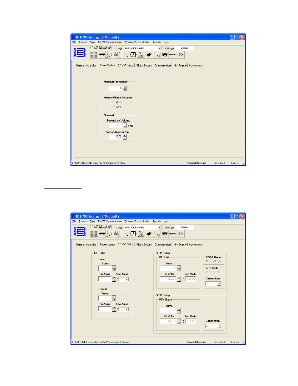 Figure 3-1. general operation, power system tab -3 | Basler Electric BE1-700 User Manual | Page 43 / 460