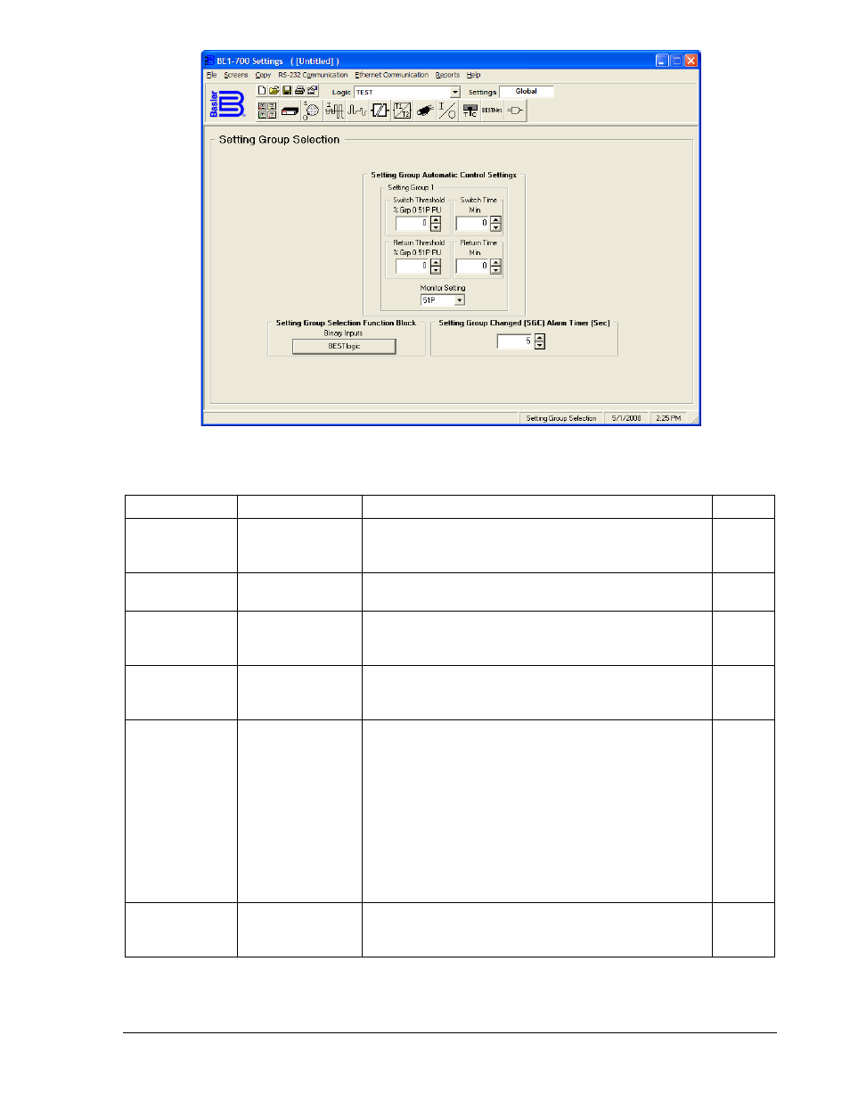 Figure 4-5. setting group selection screen -7 | Basler Electric BE1-700 User Manual | Page 63 / 460