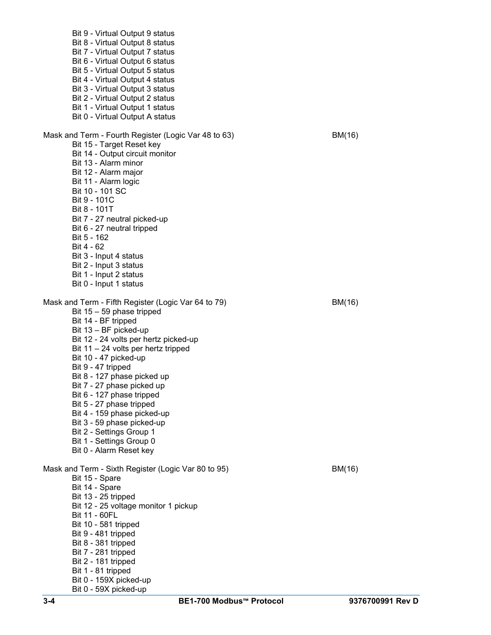 Basler Electric BE1-700 Modbus Protocol User Manual | Page 52 / 92