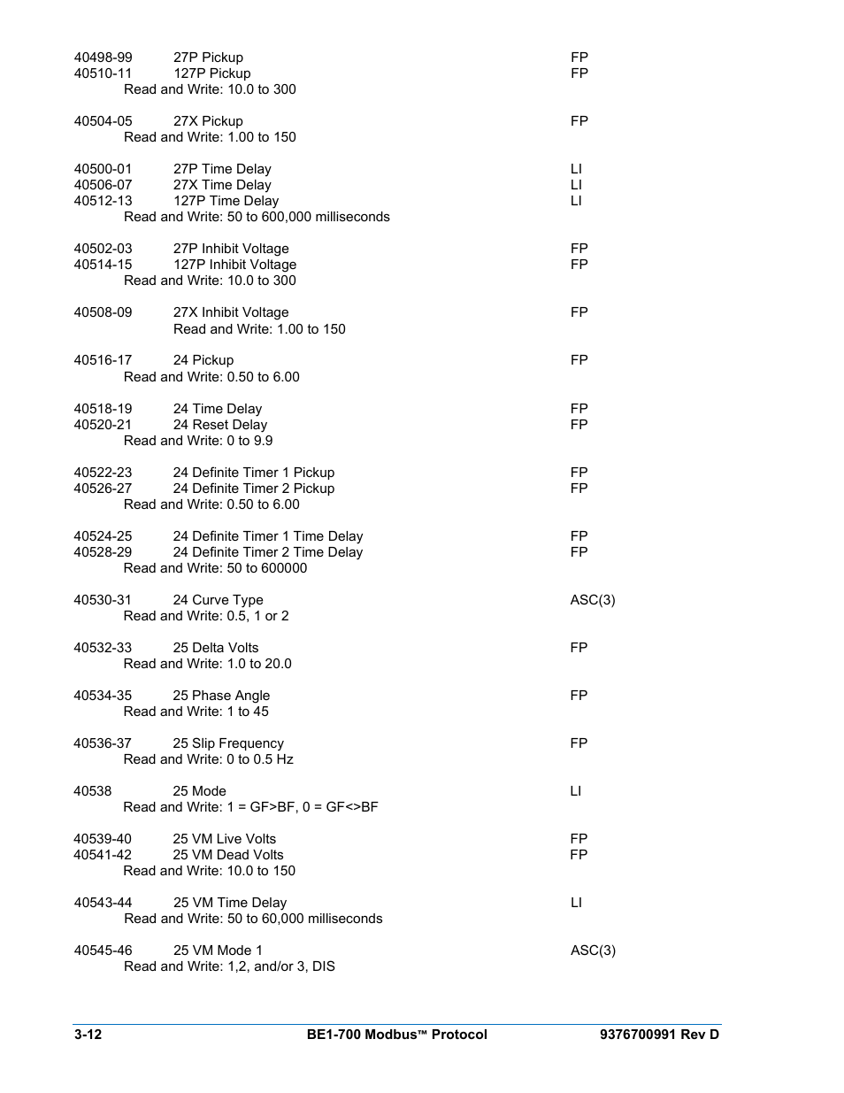 Basler Electric BE1-700 Modbus Protocol User Manual | Page 60 / 92