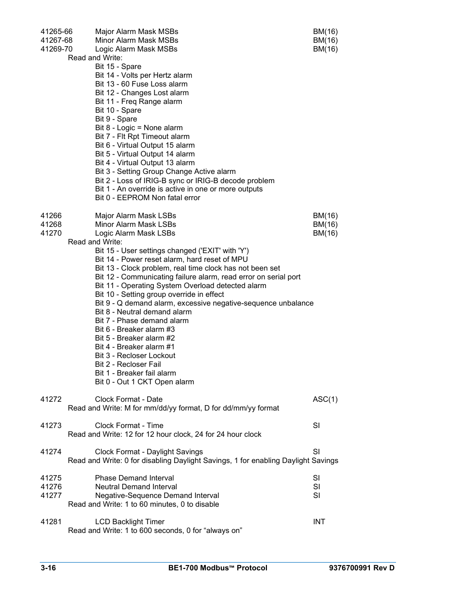 Basler Electric BE1-700 Modbus Protocol User Manual | Page 64 / 92