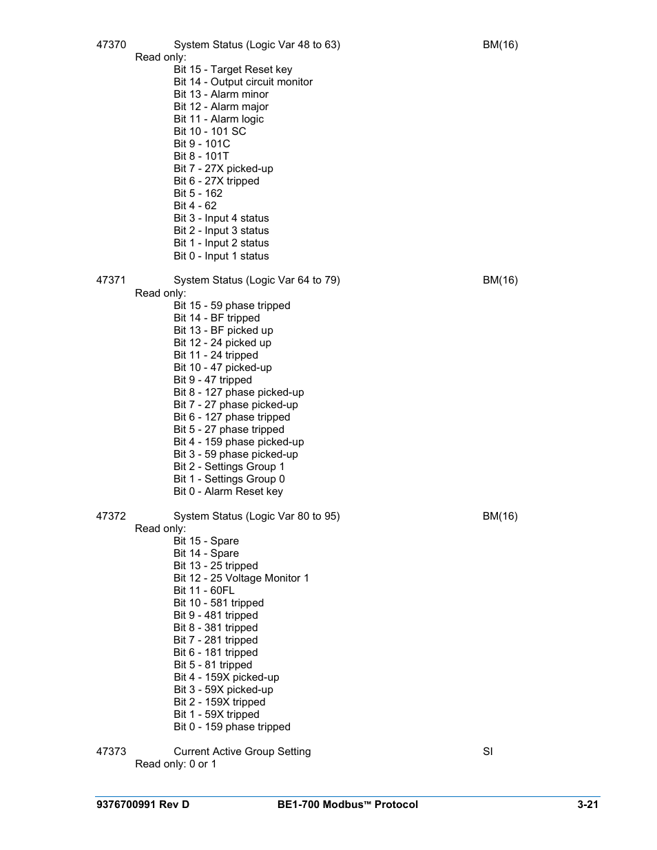 Basler Electric BE1-700 Modbus Protocol User Manual | Page 69 / 92