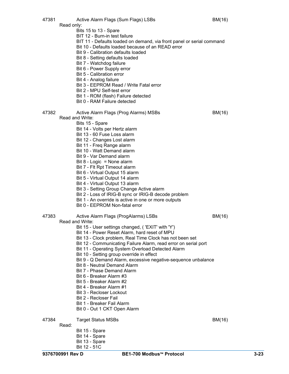 Basler Electric BE1-700 Modbus Protocol User Manual | Page 71 / 92