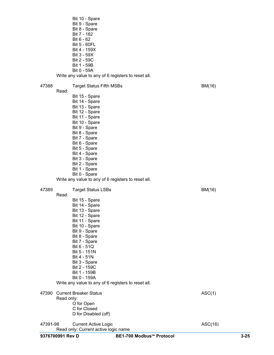 Basler Electric BE1-700 Modbus Protocol User Manual | Page 73 / 92