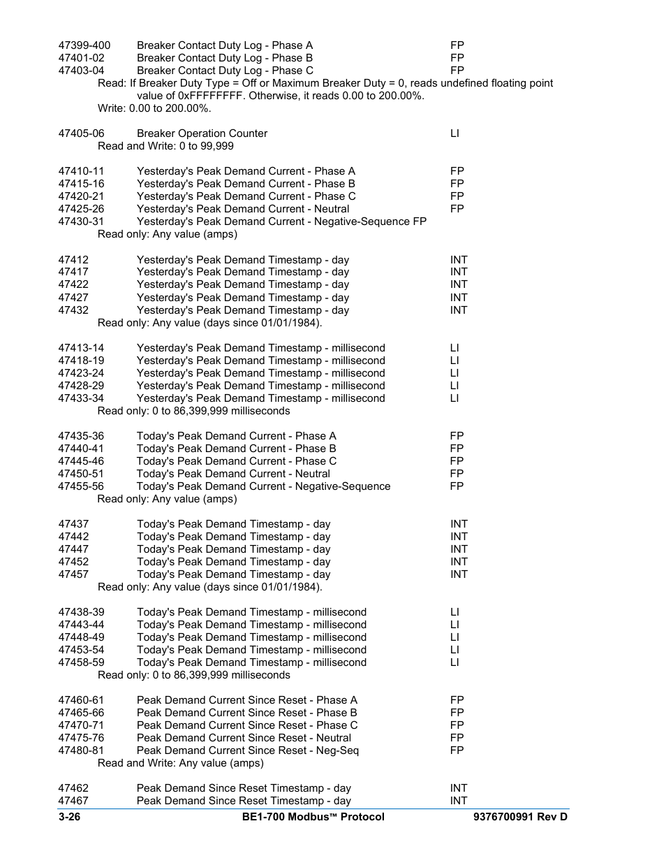 Basler Electric BE1-700 Modbus Protocol User Manual | Page 74 / 92