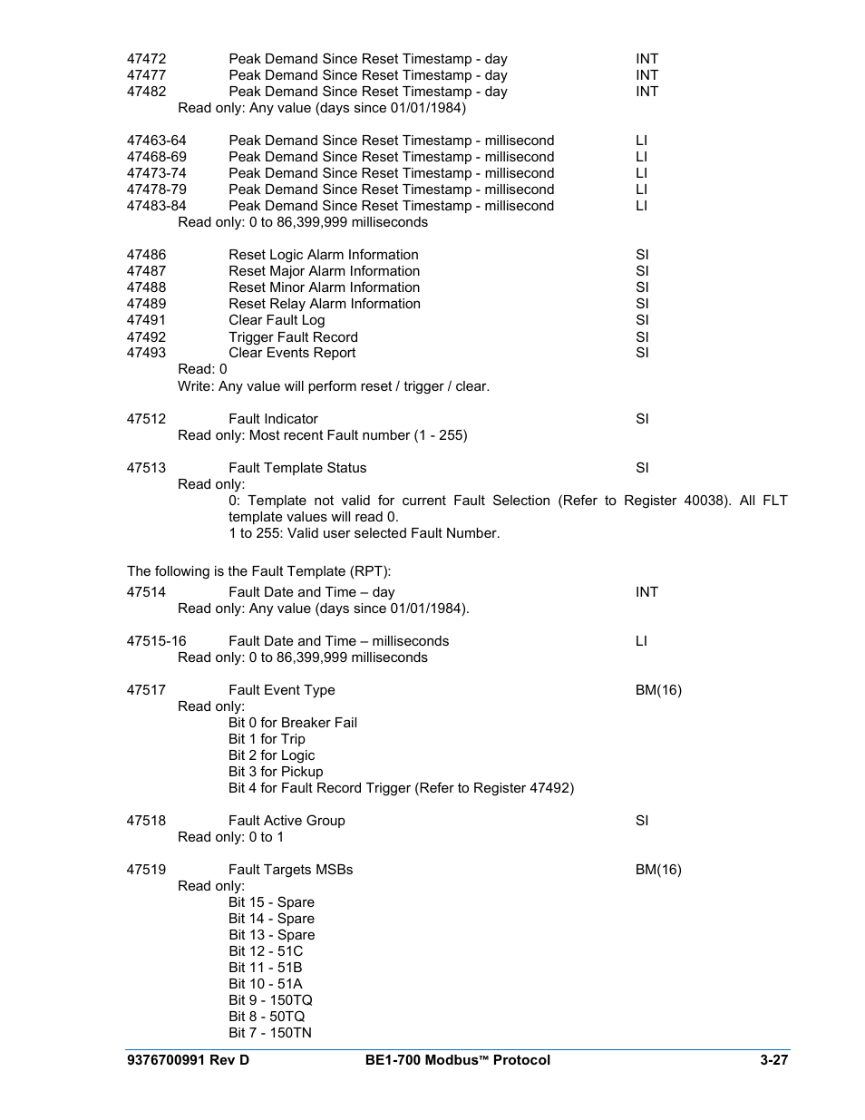 Basler Electric BE1-700 Modbus Protocol User Manual | Page 75 / 92