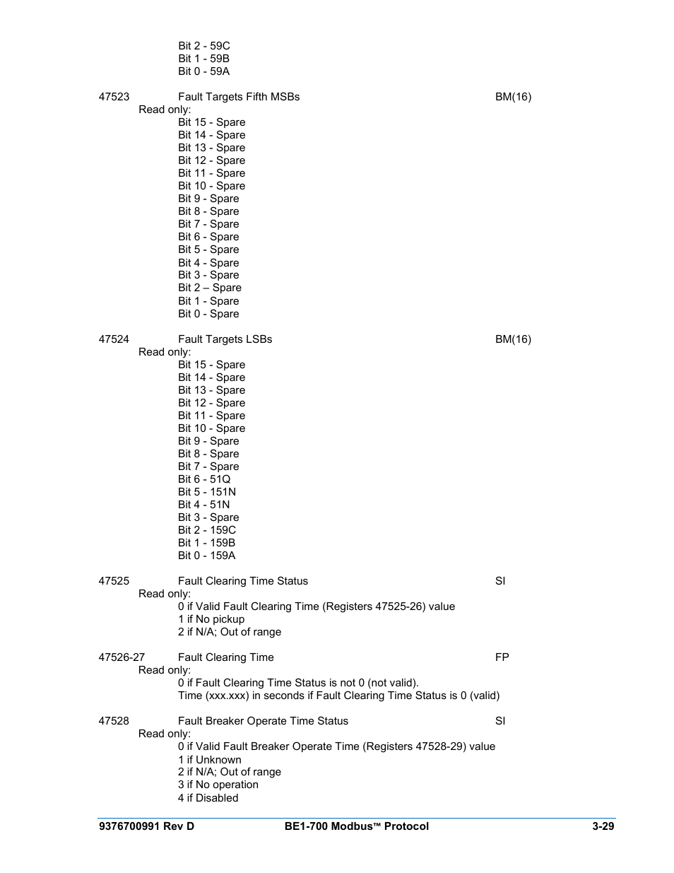 Basler Electric BE1-700 Modbus Protocol User Manual | Page 77 / 92