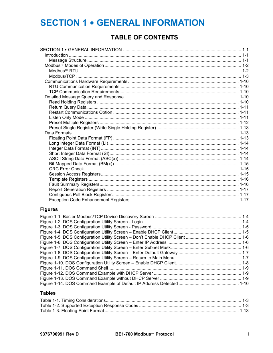 Basler Electric BE1-700 Modbus Protocol User Manual | Page 9 / 92