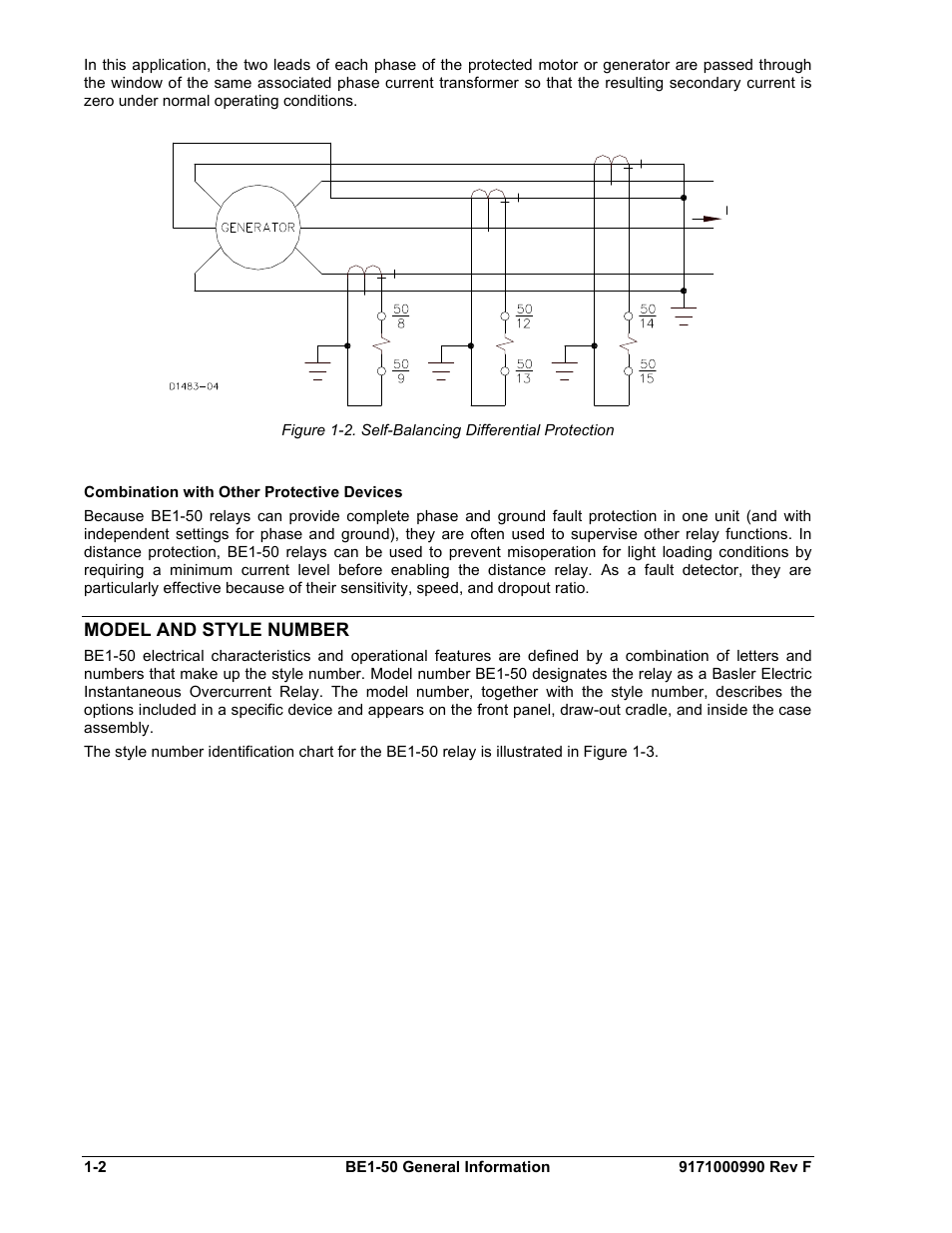 Combination with other protective devices, Model and style number, Combination with other protective devices -2 | Model and style number -2 | Basler Electric BE1-50 User Manual | Page 10 / 44
