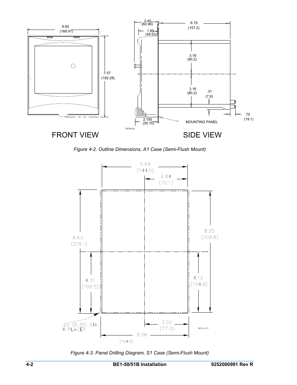 Front view side view | Basler Electric BE1-50/51B User Manual | Page 36 / 76