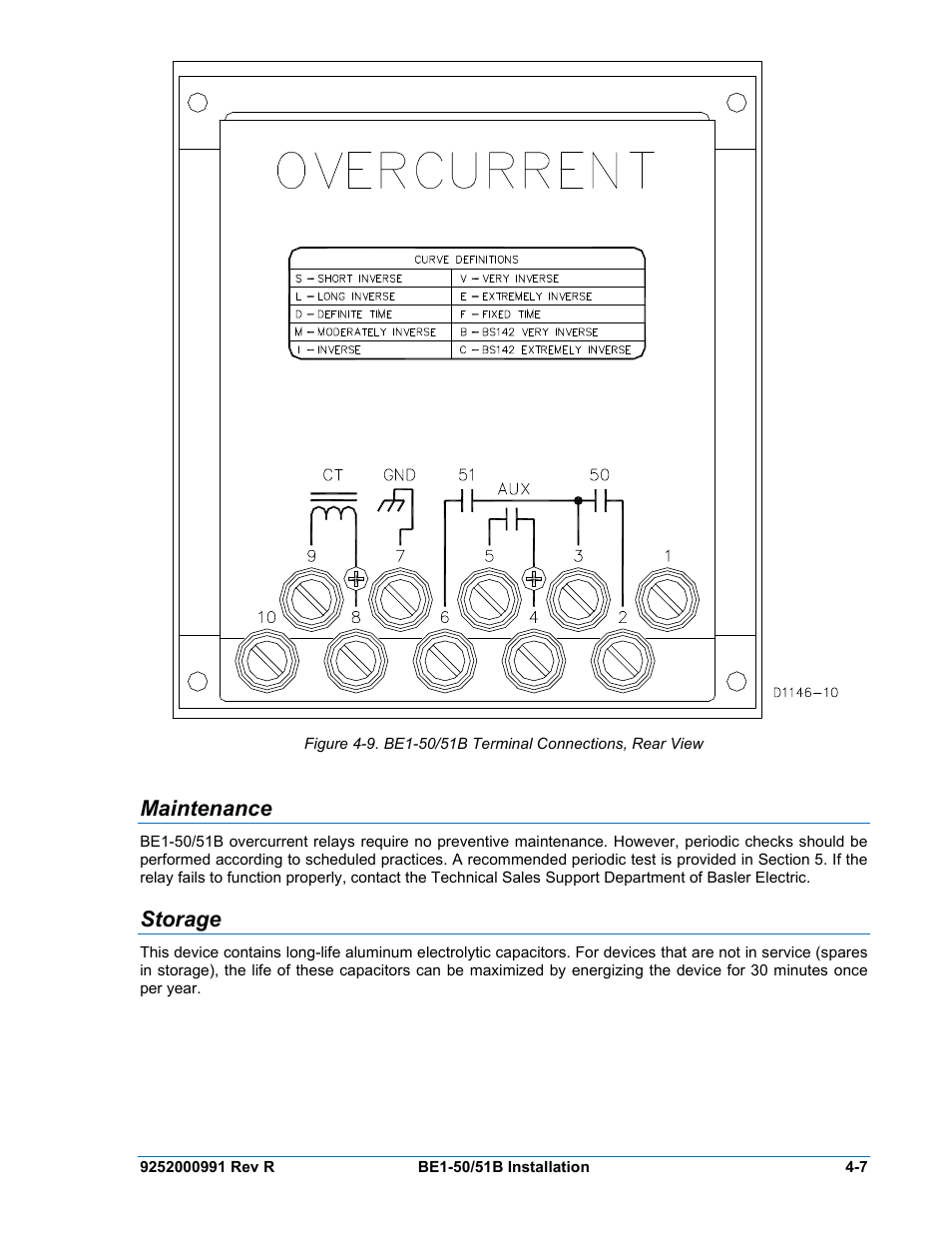 Maintenance, Storage, Maintenance -7 | Storage -7 | Basler Electric BE1-50/51B User Manual | Page 41 / 76