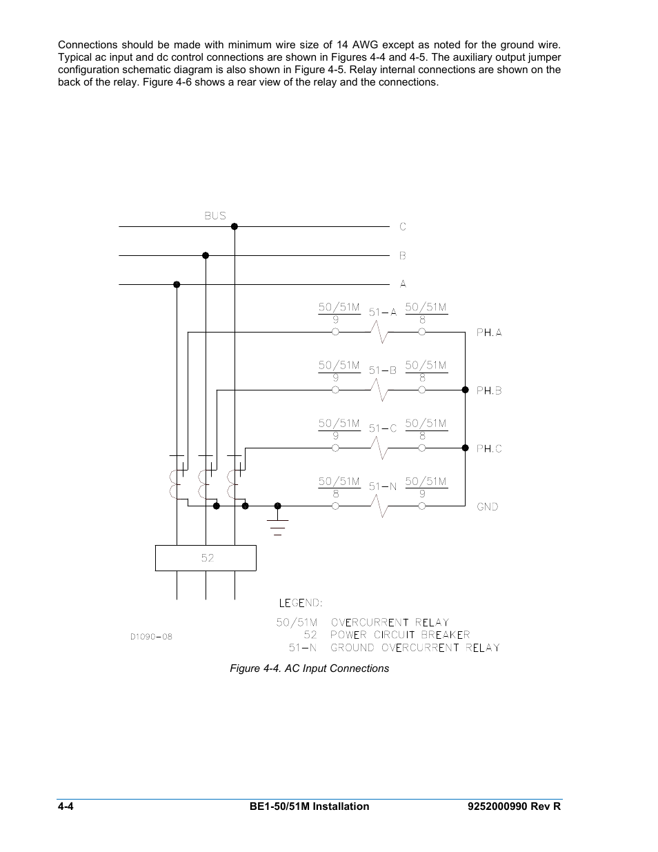 Figure 4-4. ac input connections | Basler Electric BE1-50/51M User Manual | Page 36 / 74