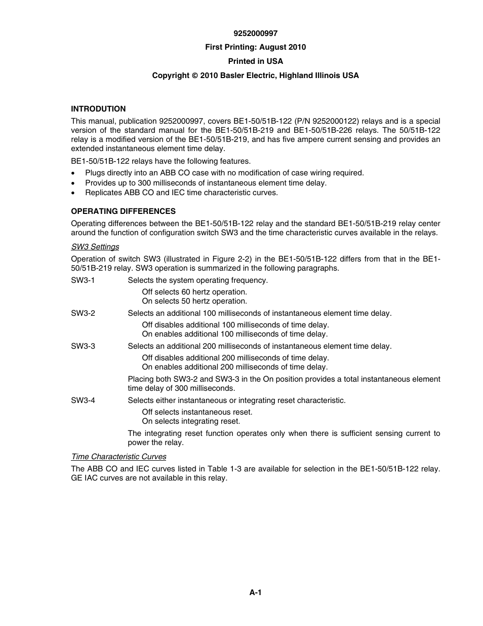 Addendum | Basler Electric BE1-50/51B-122 User Manual | Page 3 / 66