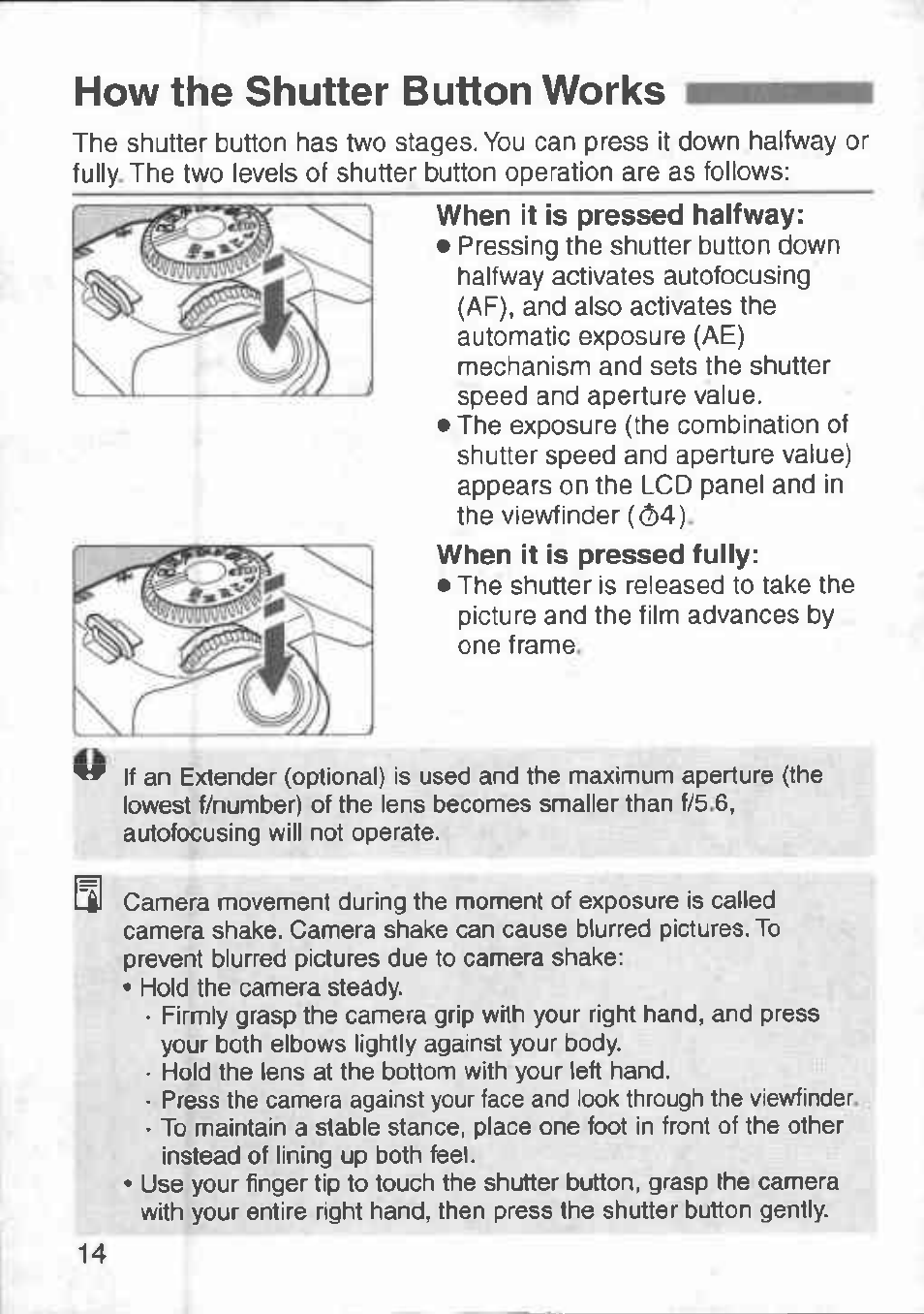 How the shutter button works | Canon 3000 V User Manual | Page 14 / 48