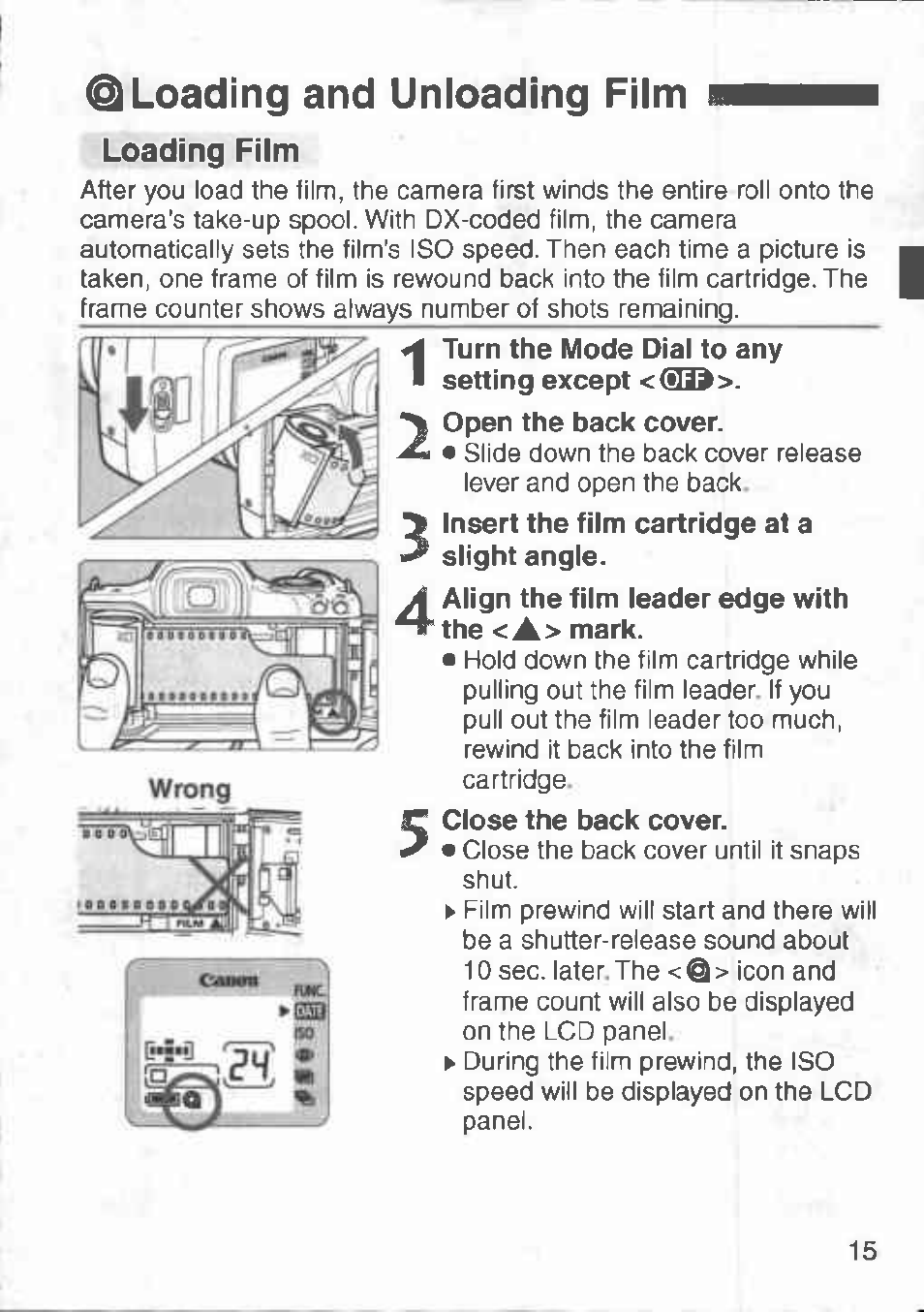 Loading and unloading film | Canon 3000 V User Manual | Page 15 / 48