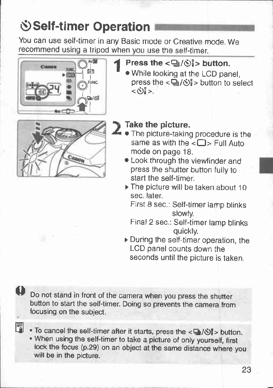 0 self-timer operation, Self-timer operation | Canon 3000 V User Manual | Page 23 / 48