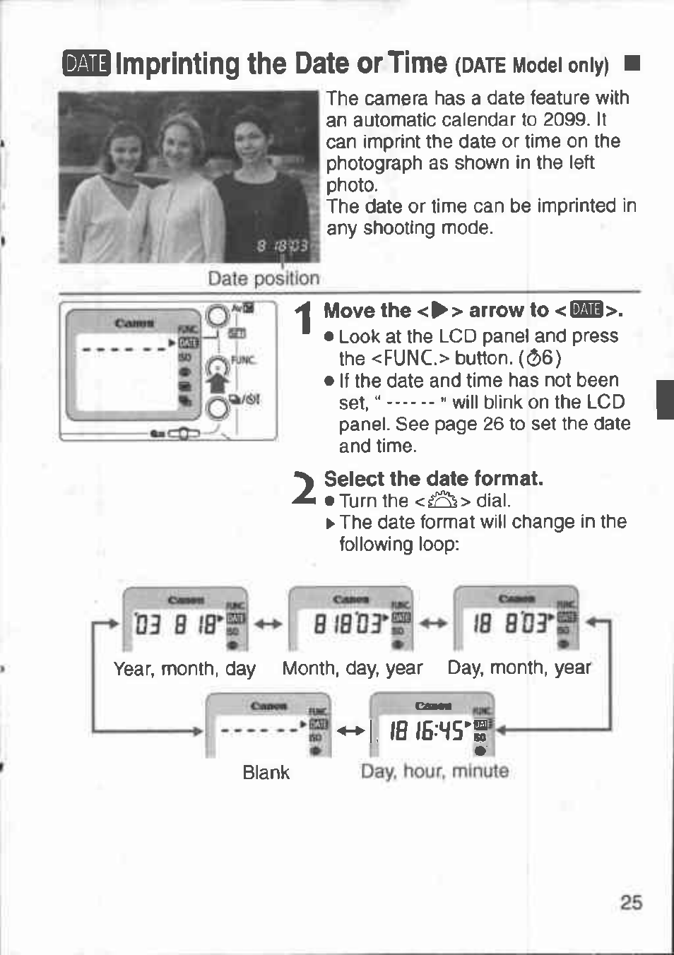 B3 b slbsrs, Imprinting the date or time, Ib sdra-n | Canon 3000 V User Manual | Page 25 / 48